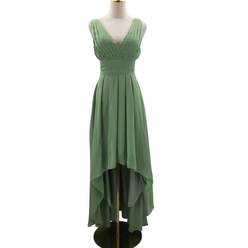 Sleeveless Sage Green High-Low Chiffon Dress